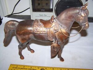 Rare HEAVY LARGE Vintage Copper Bronze Horse With Decorative Saddle Repaired leg
