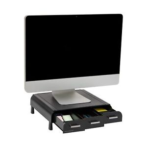 Plastic PC Laptop Imac Monitor Stand with Three Drawer Desk Organizer Silver