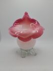 Antique Victorian Stevens & Williams Jack In The Pulpit Footed Vase Pink/White