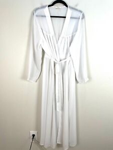 Flora Womens L/XL White Sheer Long Robe Nightgown Sleepwear Long Sleeve