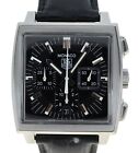 Men's 38mm Tag Heuer Monaco Black Dial Chronograph Leather Watch! Ref: CW2111!