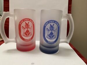 Pair of USS Iwo Jima LHD-7 US Navy Frosted Glass Beer Steins Mugs