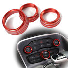 3pcs AC Radio Switch Trim Ring Knob Cover for Dodge Challenger/Charger 15-20 RED