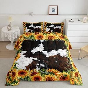 Brown Cowhide Comforter Set Queen Sizekids Sunflower Bedding Set 3pcs For Women
