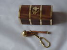 BOSUN WHISTLE KEY RING IN A WOODEN SEA CHEST WITH BRASS ANCHOR A NEW GIFT