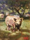 New ListingArtist PDQ Original Oil Painting Farm Animal Pig Alla-Prima Realistic Nature Art