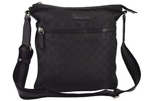 Authentic GUCCI Sherry Line Shoulder Bag GG Nylon Leather 449185 Black 0655J