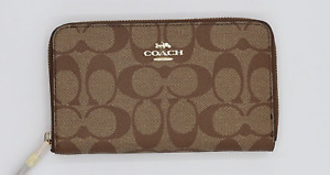 Coach Women's Medium Zip Around Wallet in Signature Canvas F88913 - Khaki/Saddle