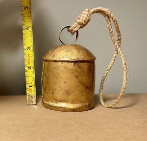 Pottery Barn Gold 4” Cow Bell Christmas Ornament With Rope Hanger