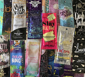 10 Assorted BRONZER Indoor Tanning Lotion Packets Australian Gold Cal Tan & More