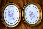 Set Of 2 Homco Home Interiors Oval Gold Frame Birds & Flowers Pictures 11 X 9