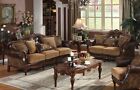 NEW Traditional Living Room Brown Faux Leather & Chenille Sofa Loveseat Set IGAN