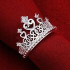 Womens Sterling Silver Plated AAA CZ Princess Crown Wedding Band Ring #DR170
