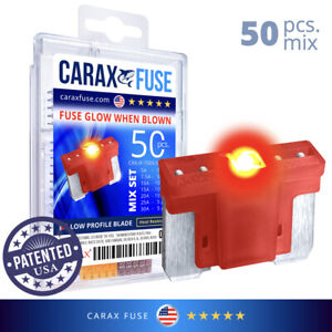 CARAX Glow Fuse – LOW Profile Micro Blade – 50 pcs Assortment Kit Glow Blown LED