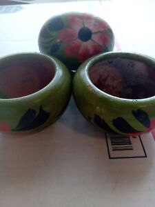 Vintage Mexican Pottery Vases Lot of 3 Clay Pots Mini Planters  Pot 3