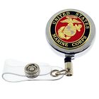 US Marine Corps Military Retractable Security ID Card Holder Reel Chrome
