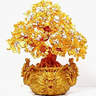 Feng Shui Citrine/Yellow Crytal Money Tree with Chinese Dragon Pots