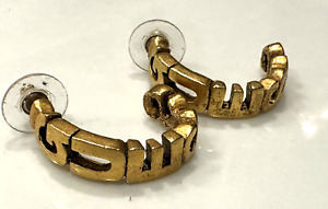 GUESS Earrings Pierced Matte Gold Hoop Logo Brand Letters Chic Vintage 1990s EUC