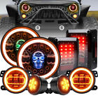 RGB 7'' LED Headlights Fog Turn Tail Brake Lights Combo for Jeep Wrangler JK JKU (For: 2008 Jeep Wrangler)
