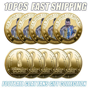 10pcs Qatar 2022 World-Cup Messi Signed Gold Coin for Football GOAT Fan Gifts