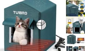 Heated Cat House Outdoor, Insulated and Weatherproof Blue Heated Cat House