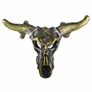 Bull Skull Lanyard Paracord/Leather Bead - Antiqued Brass Finish