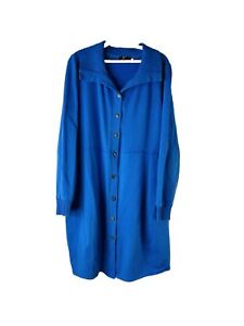Fenini Womens Medium Button Front Collared Sweatshirt Shirt Dress Blue Lagenlook
