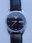 Vintage Seiko 5 Automatic Cal.6319 Day-Date Black Dial Men's Watch Japan 34mm