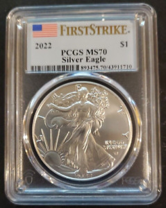 2022 PCGS MINT STATE  MS70 FIRST STRIKE SILVER EAGLE CLASSIC BLUE FLAG LABEL $1