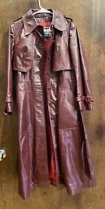 VTG Suburban Heritage Womens Size 10 Long Belted LEATHER Trench Coat/Jacket