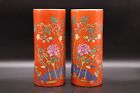 Chinese Antique Hand Painted Famille Rose Porcelain Vase Pair