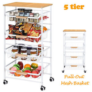 5Tier Rolling Kitchen Storage Cart Microwave Stand Utility Pantry Rack Organizer
