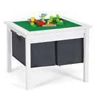 2-in-1 Kids Double-sided Activity Building Block Table w/ Storage Drawers White