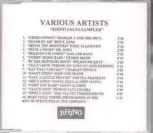 Various Artists Rhino Sales Sampler CDr UK Rhino promo cdr compilation with
