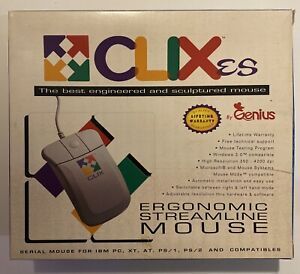 Vintage CLIX ES JX Mouse 3-Button Ball Serial DB 9-Pin 25-Pin w/Box/Manual/Discs