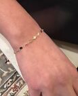 14K Solid Gold Disc Chain Bracelet - Real Yellow Gold Disc Station 7