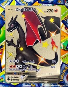 Charizard V Shiny Gold Metal Pokémon Card Collectible Gift