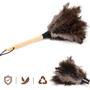 Ostrich Feather Duster Brush With Wood Handle Fur Duster Dust Home Cleaning Tool