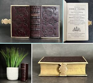 Antique 1865 Old Bible & Prayer Book Embossed Leather Clasps Eyre & Spottiswoode