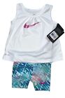 NEW Nike Infant Baby Girl 2 Piece Top & Shorts Set White Purple DRI-FIT 18 month