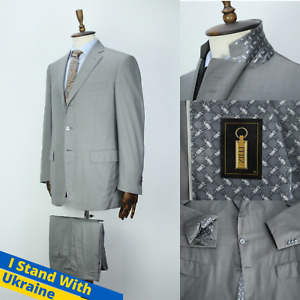 Lux ZILLI PARIS Gray 180'S Solid WOOL Modern Suit 54IT 44US/UK 38X33