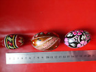Lot of 3 Ukrainian Wooden, Beads Pysanky Hand Decorated Easter Eggs