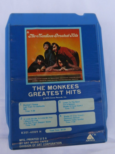 The Monkees Greatest Hits 8-Track Tape 8301-4089-H Arista 1972 Untested