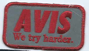 AVIS car rental advertising we try harder employee patch 2 X 3-1/2 #290