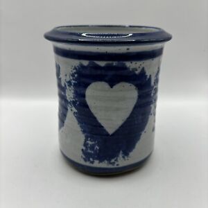 New ListingSalt Glazed Stoneware Pottery Hand Thrown Grey & Cobalt Blue Hearts Crock Jar