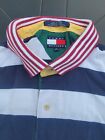 Tommy Hilfiger Rugby Crest Polo Shirt Striped Preppy Vintage XL red white blue