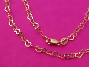 Solid 10K Yellow Gold 3mm Heart Chain Necklace Real 10kt gold Necklace