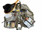 Filson Fly Fishing Vest, Olive Green Size L, With Cabelas Net, & accessories