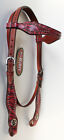 Horse Show Bridle Western Leather Headstall Tack Pink 7603H