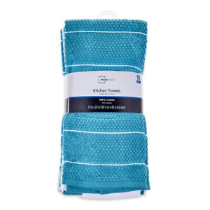 Dobby Rice Weave Kitchen Towels, 15” x 25”, Set of 10, Topaz Blue